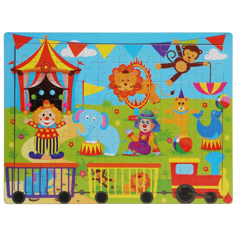 Wooden 80 Pieces Puzzle Toddler Cartoon Dinosaur Animal Plane Puzzle Baby Early Education And Intelligence Building Blocks Toy - Image 1